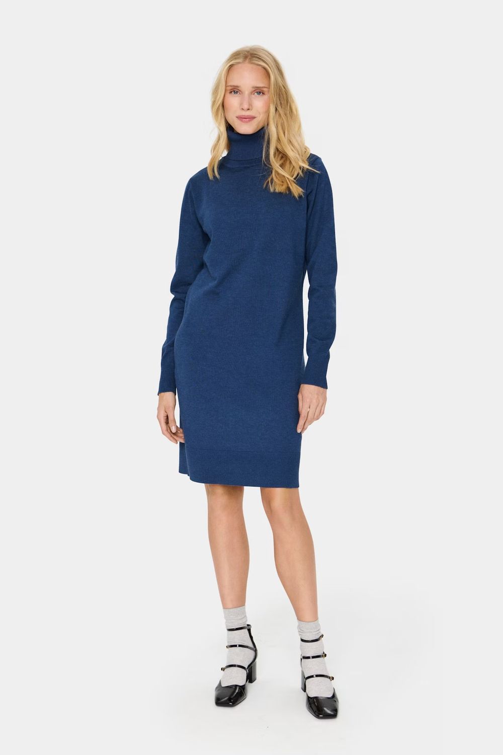 Mila dark blue polo neck dress