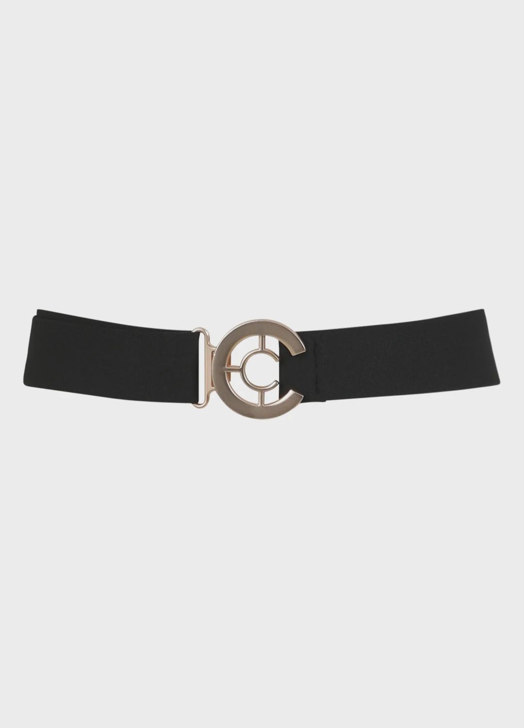 Black belt with gold logo buckle