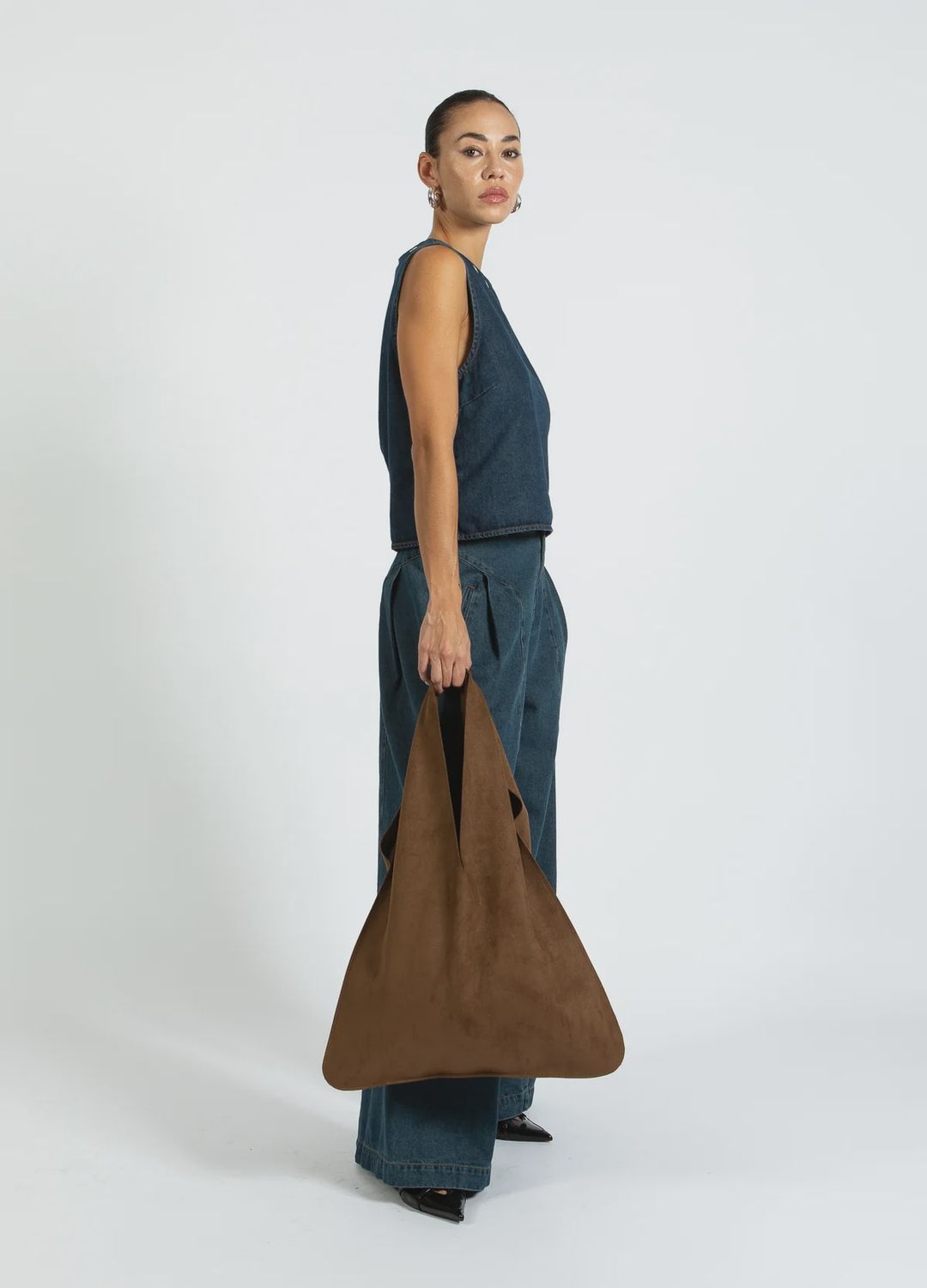 Brown faux suede bag