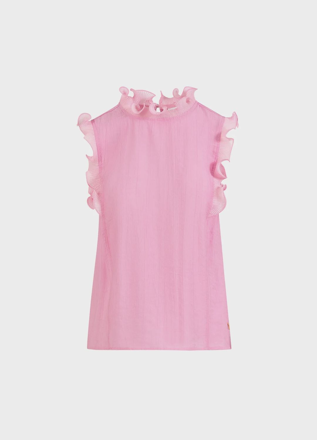Pink sleeveless top with ruffles
