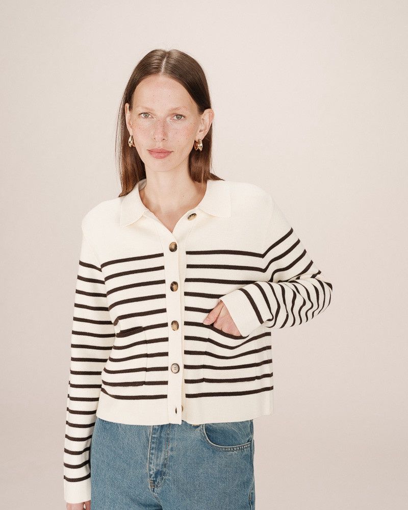 Sailor cardigan cream stripe