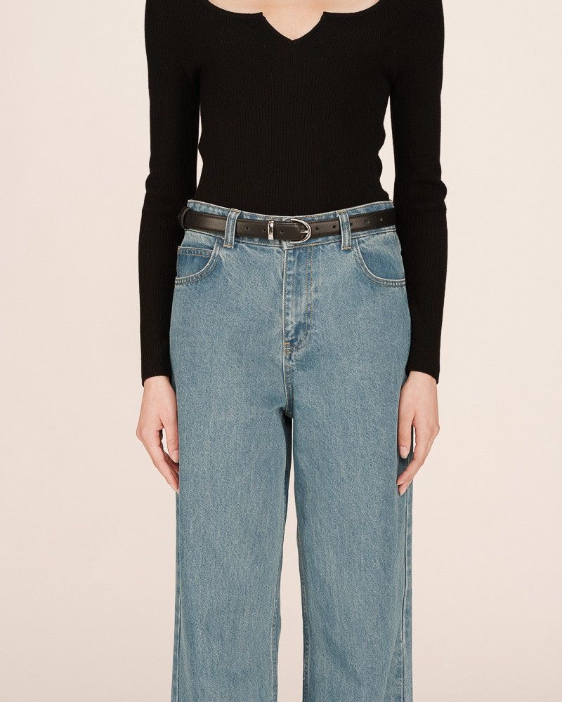 Silver leather belt black