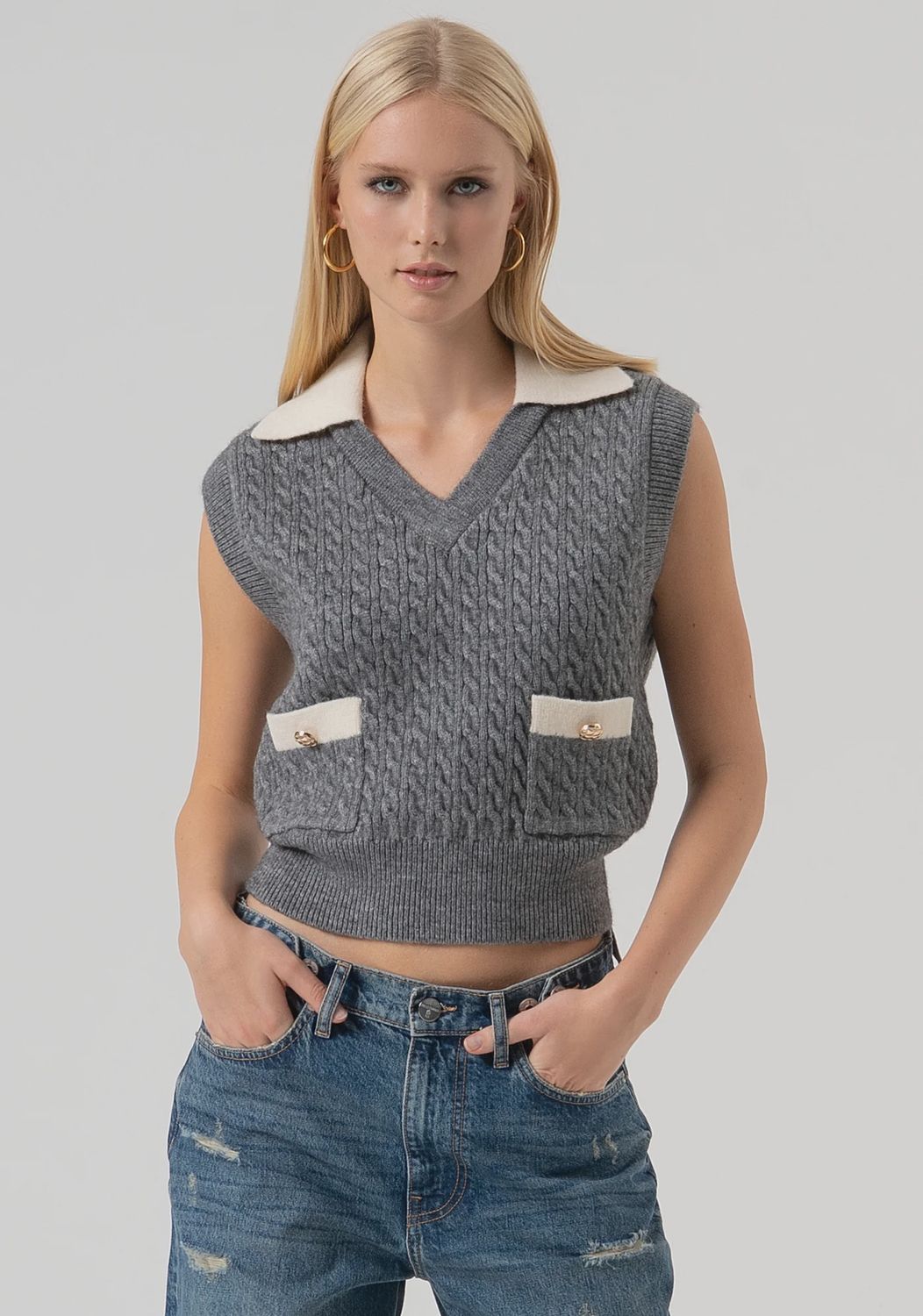 Tank top in grey and cream