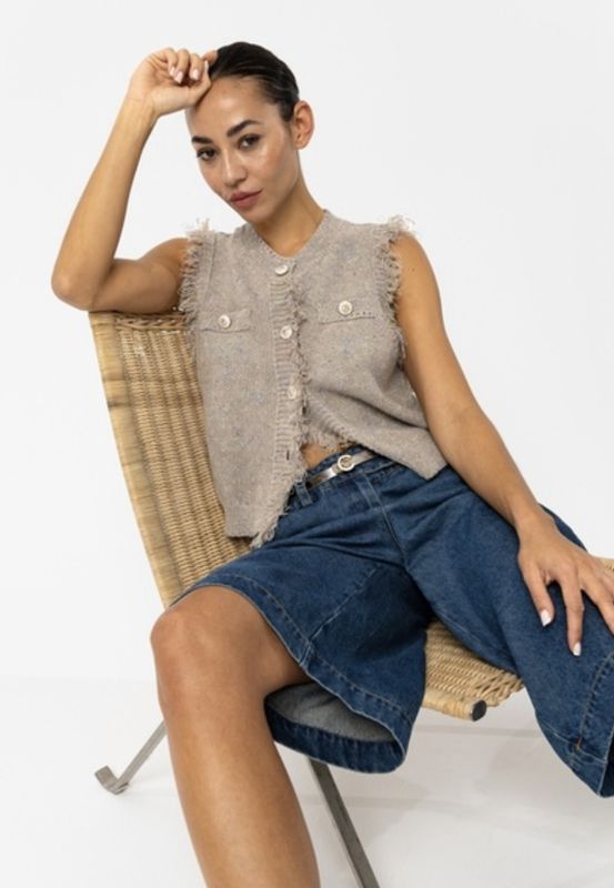 Beige knit vest top