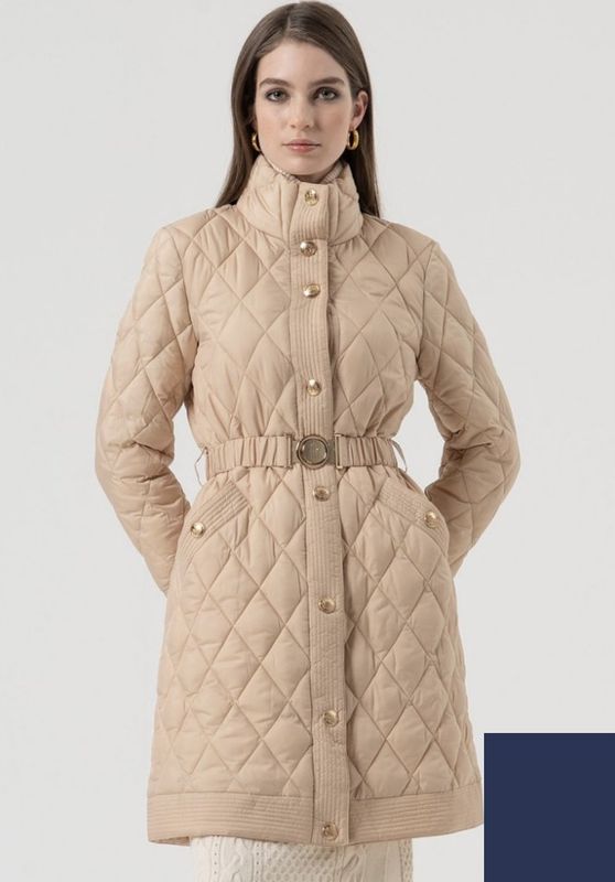Padded 3/4 coat with belt navy