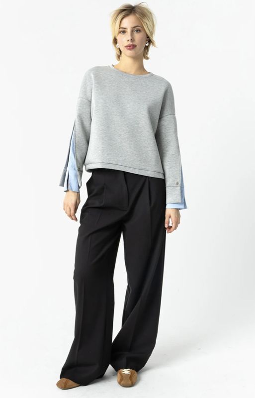 Relaxed sweatshirt with contrast sleeve grey blue