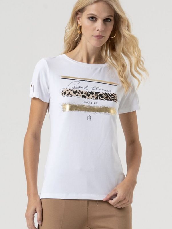 T shirt with animal print detail white