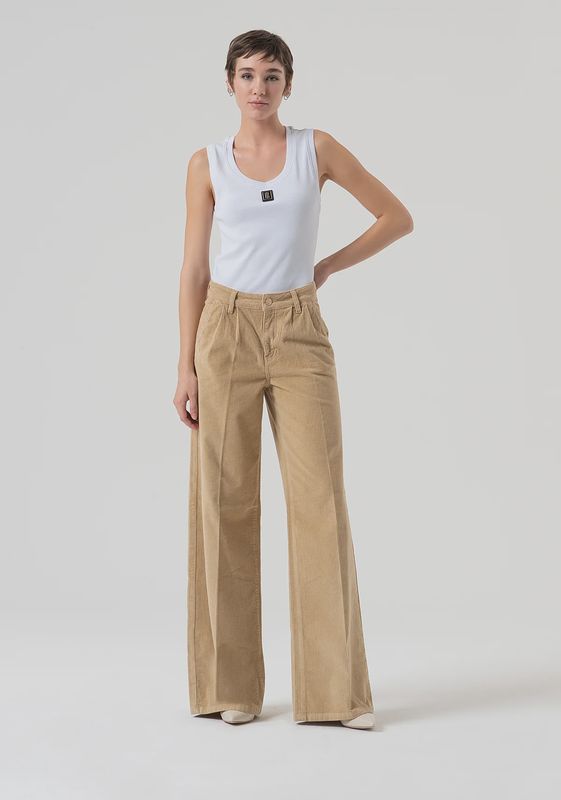 Corduroy wide leg palazzo trousers beige