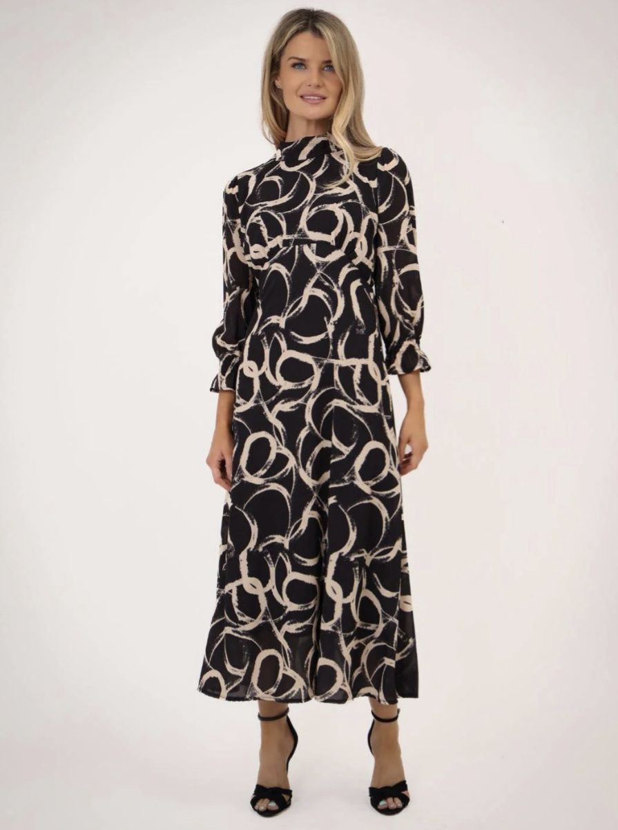 Simona midi dress black and beige