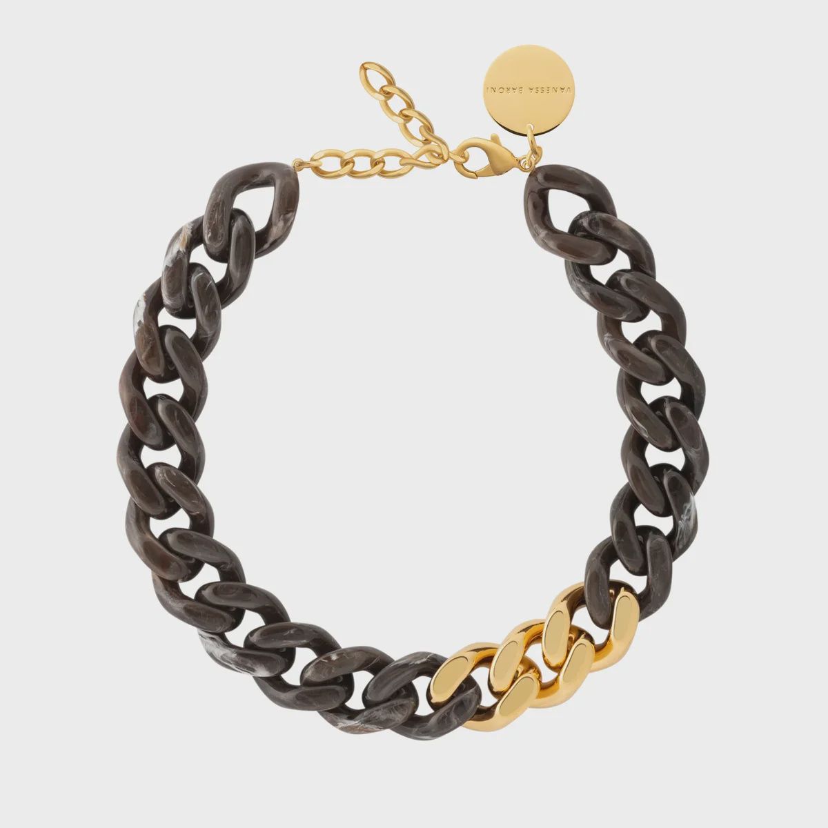 Flat chain necklace gold and dark brown