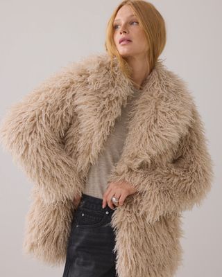 Shaggy faux fur coat beige