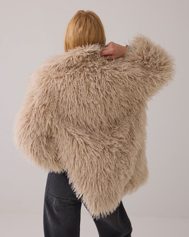 Shaggy faux fur coat beige