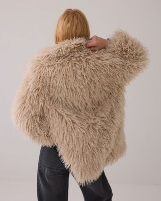 Shaggy faux fur coat beige