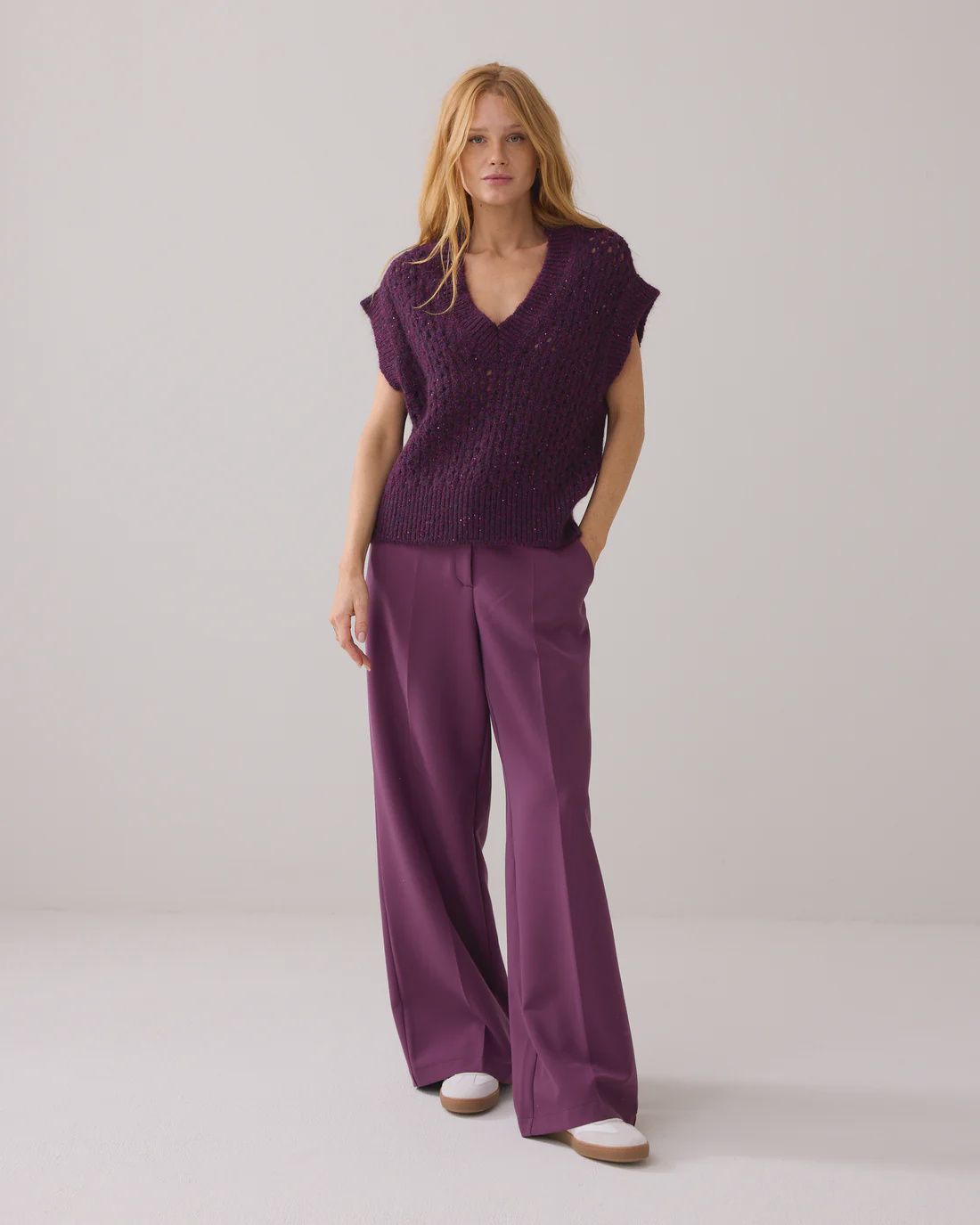 Oversized knitted tank top purple