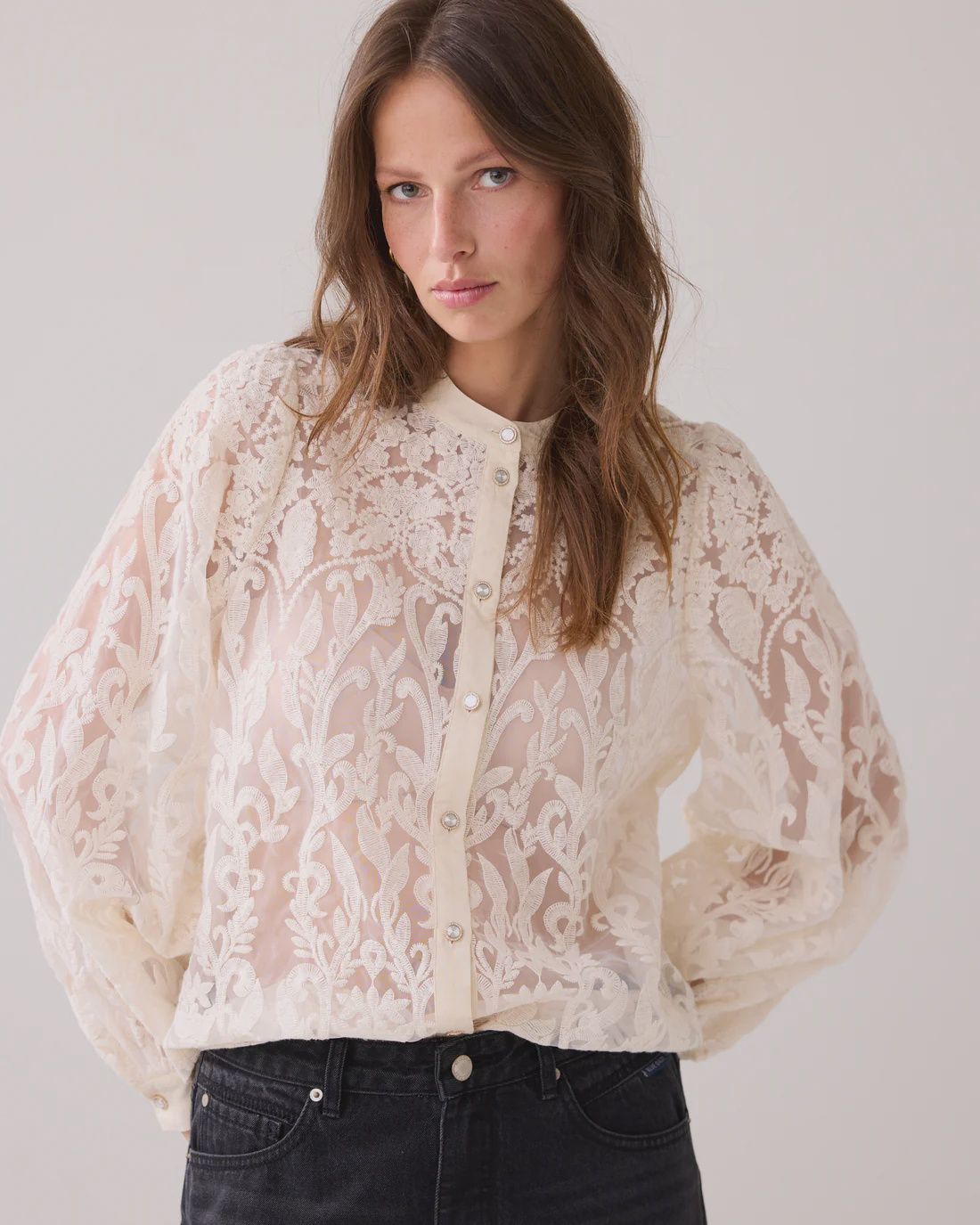 Sheer lace blouse cream