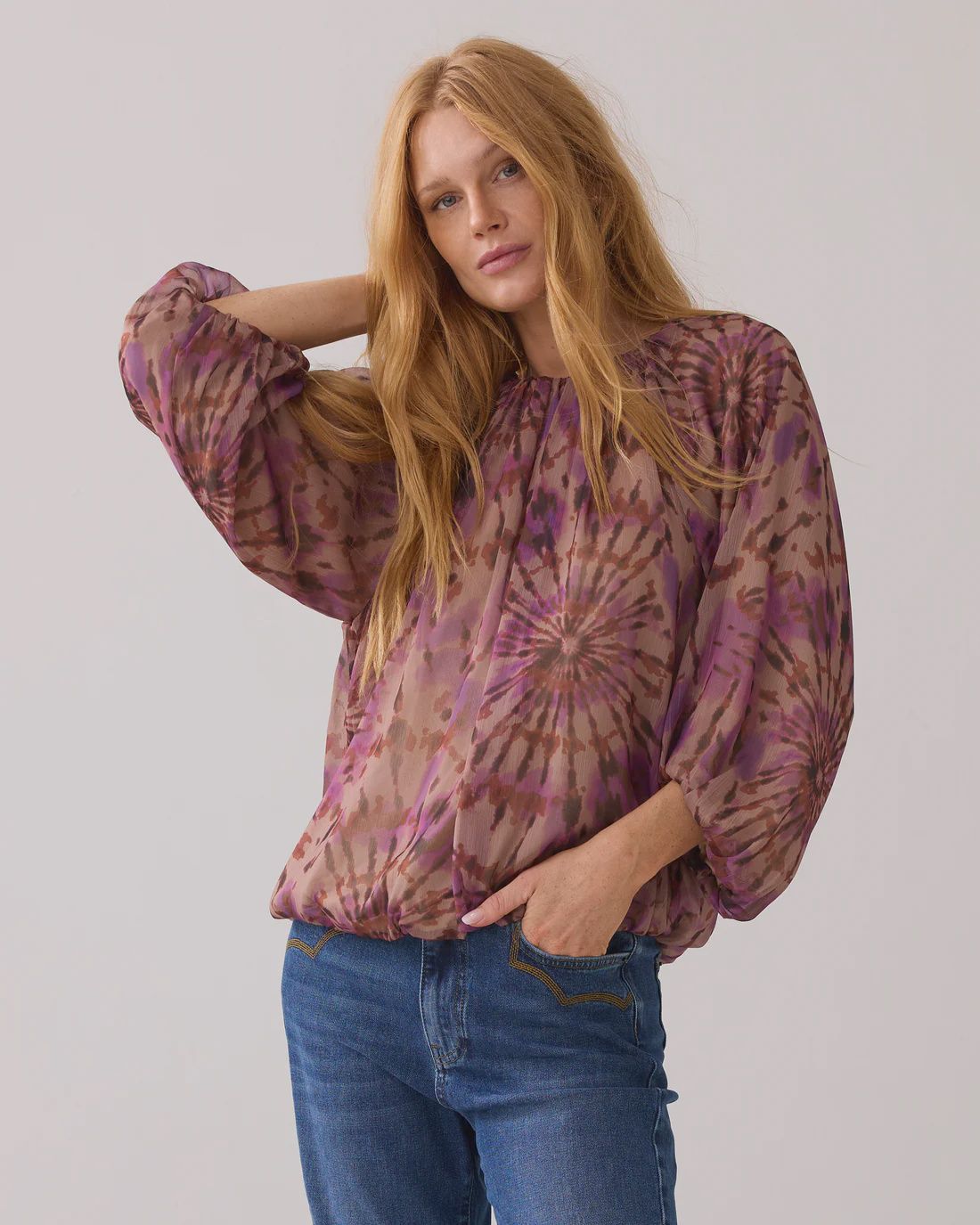 Tie dye sheer blouse purple mix