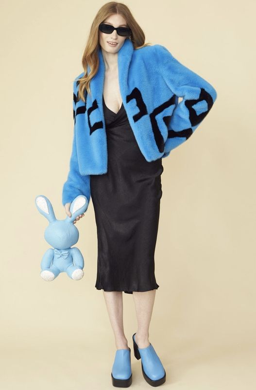 Cropped faux fur jacket cobalt blue