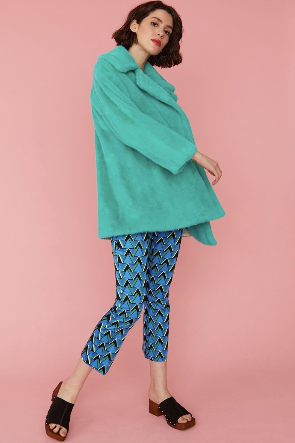 Faux fur coat pale teal green