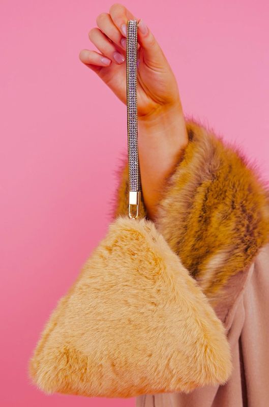Faux fur pyramid bag mustard yellow