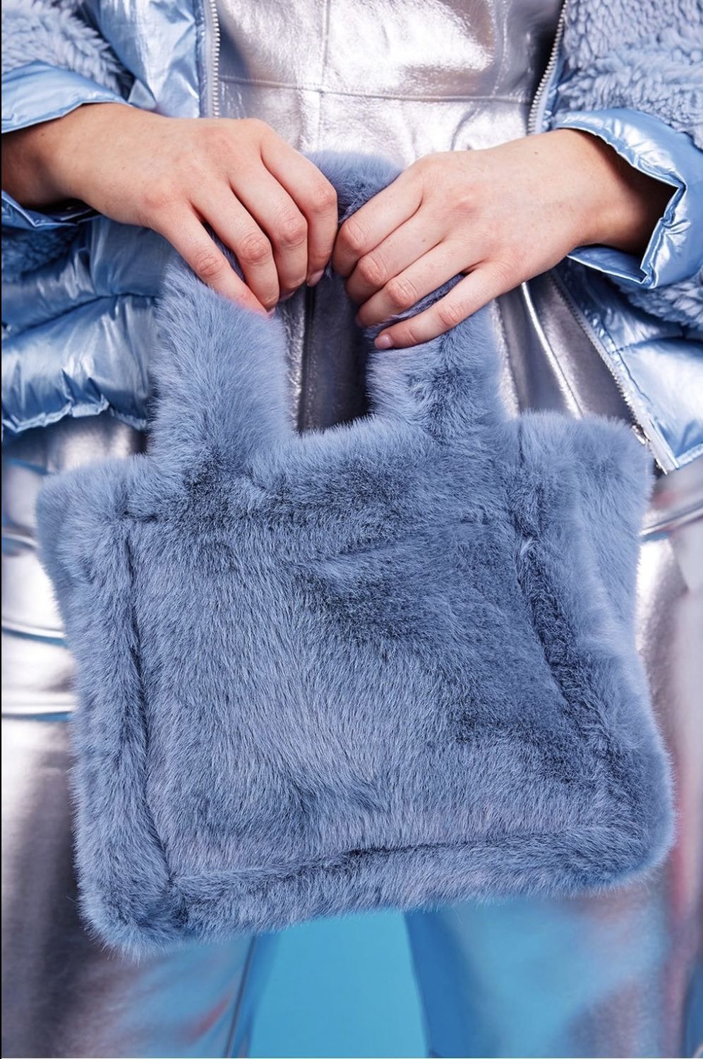 Grey faux fur bag