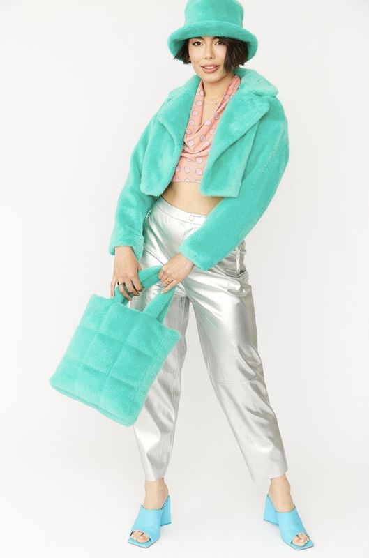 Teal green faux fur bucket hat