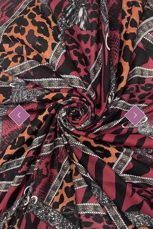 Animal print square tassel scarf red