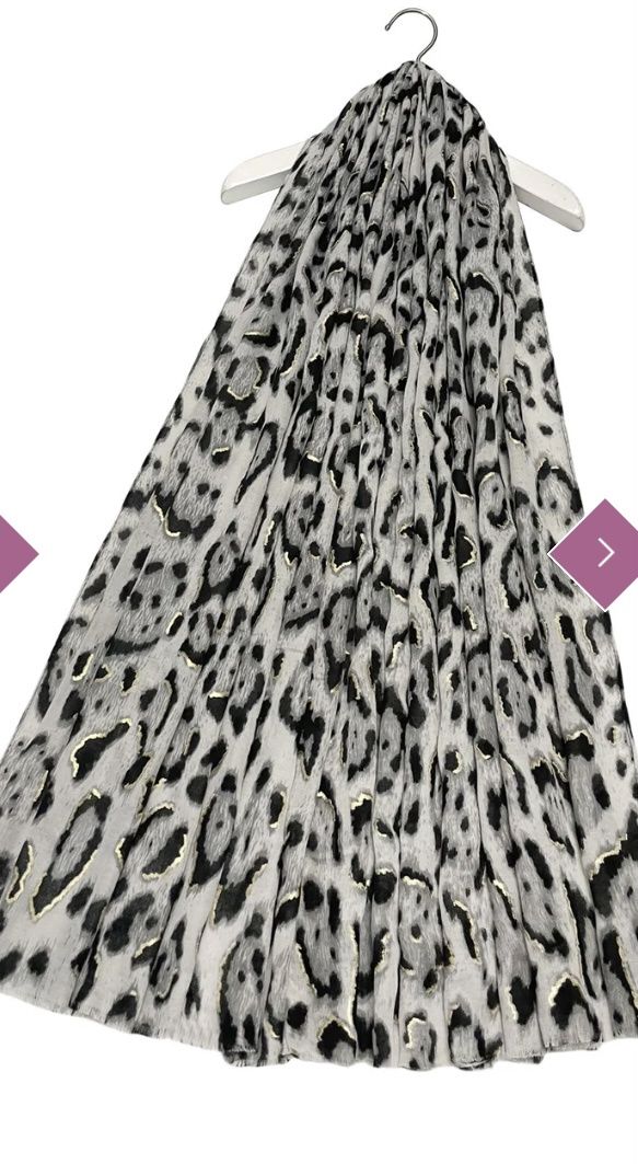 Gold foiled leopard print scarf grey