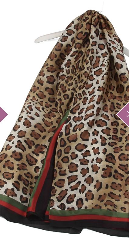 Leopard print silk scarf With red green border