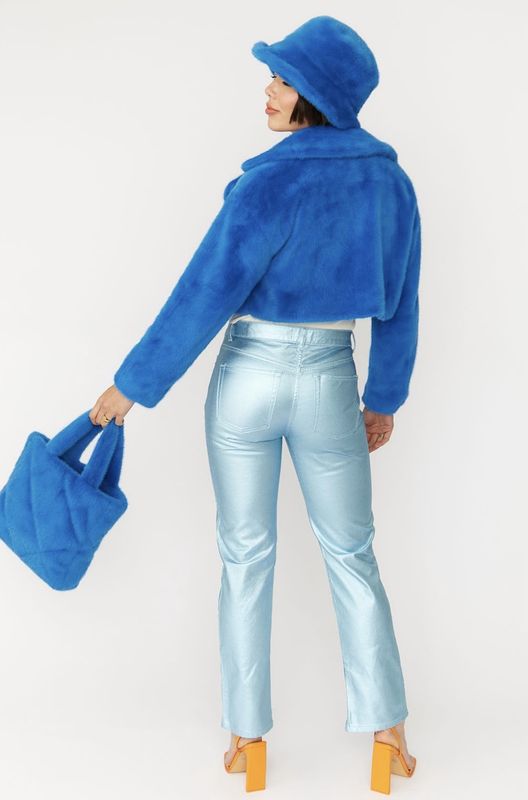 Cropped faux fur jacket royal blue