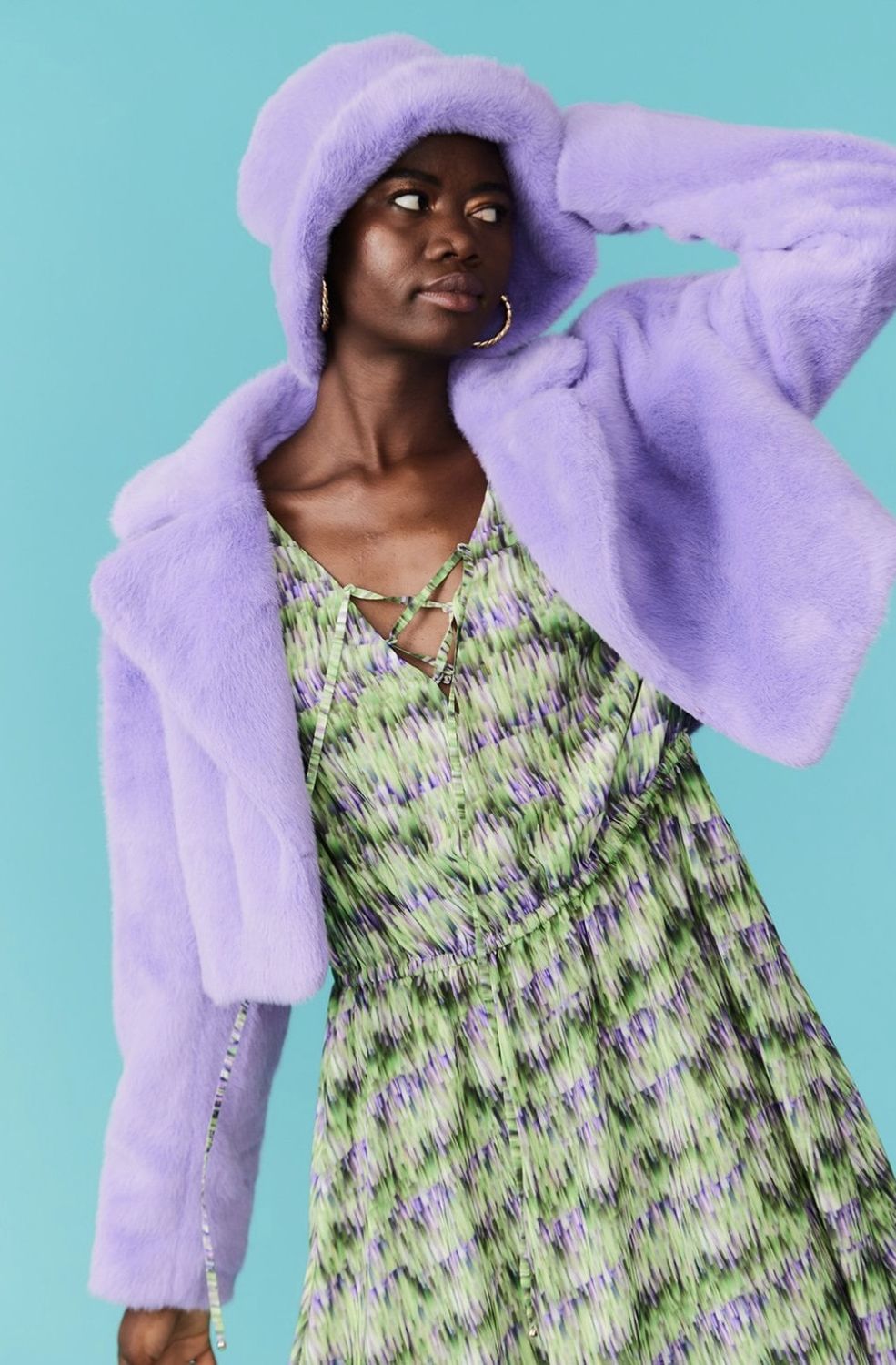 Cropped faux fur jacket lilac purple