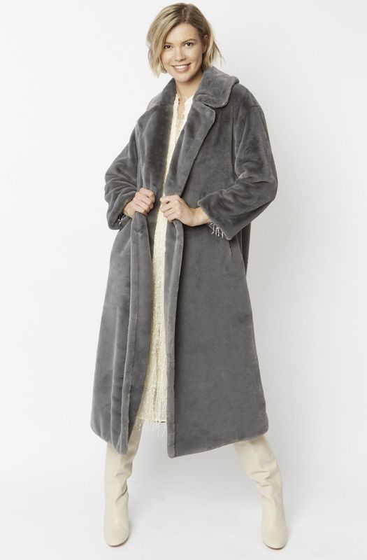 Grey faux fur maxi coat