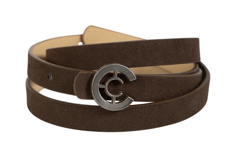 Brown faux suede belt with Matt silver logo