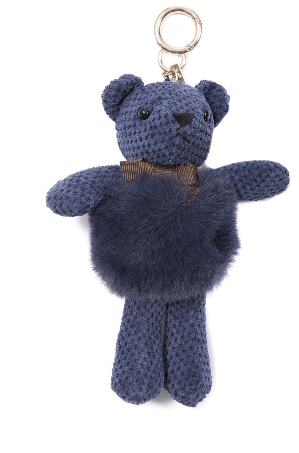 Navy faux fur Teddy bear bag charm