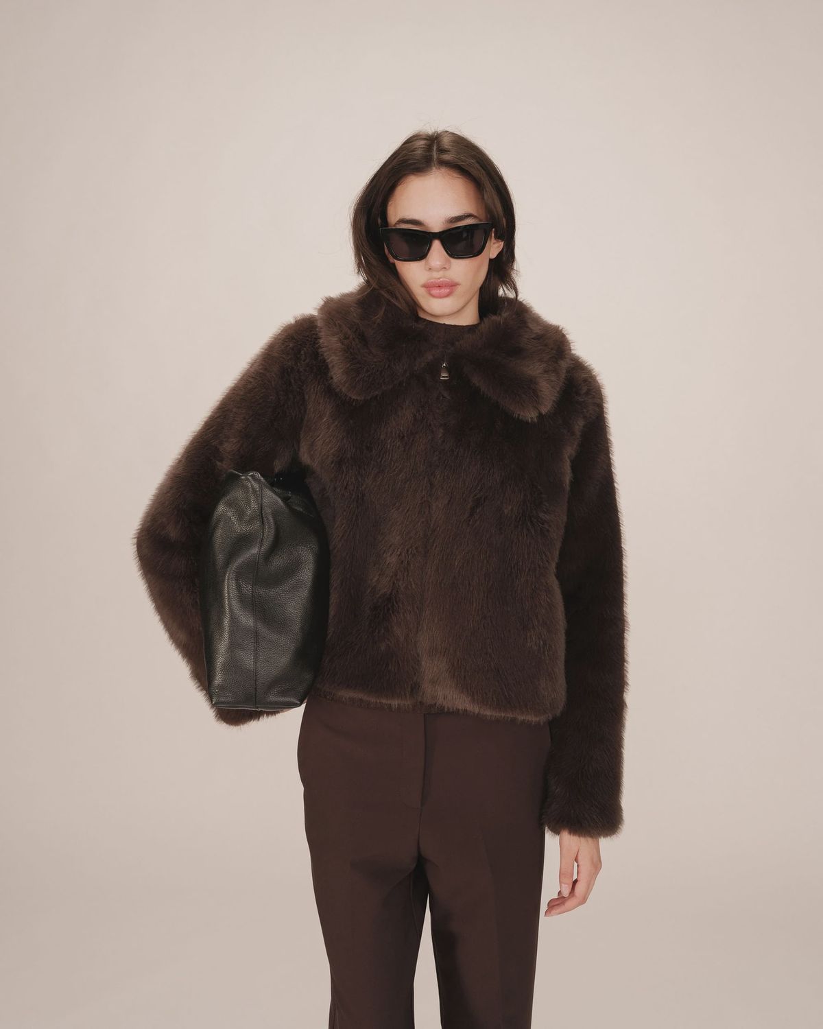 Shonna faux fur jacket chocolate brown