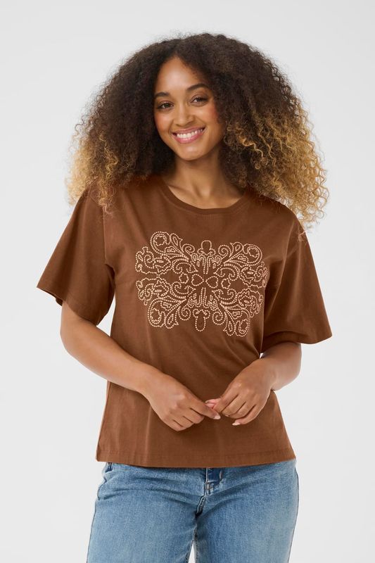 Leona embroidered t shirt rust brown