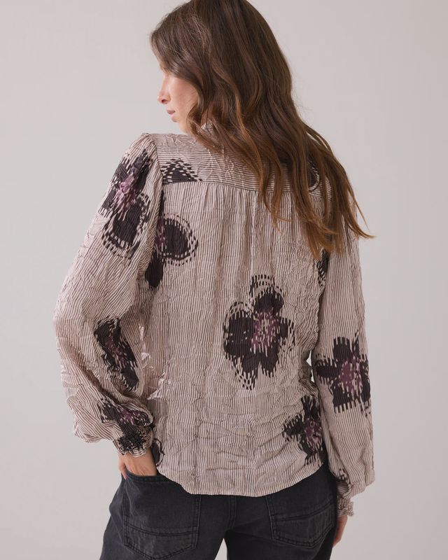 Striped blouse with flower pattern purple