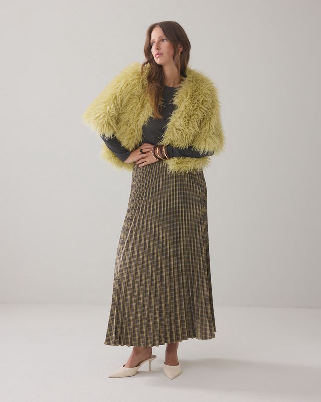 Short Afghan faux fur jacket lime green