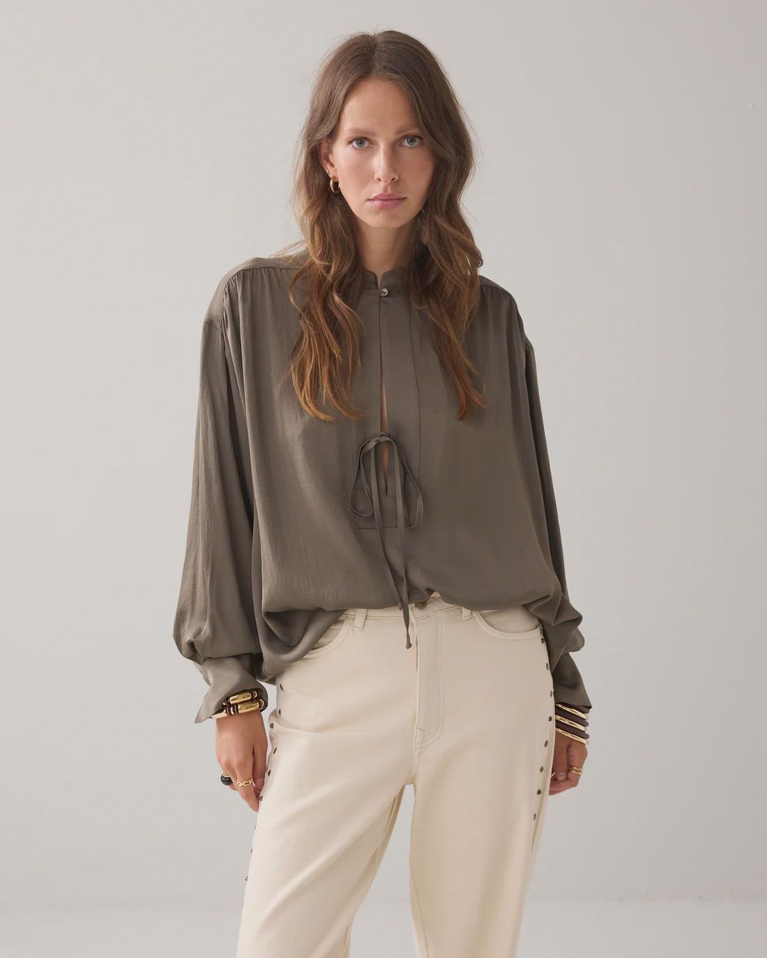 Loose fit blouse khaki green