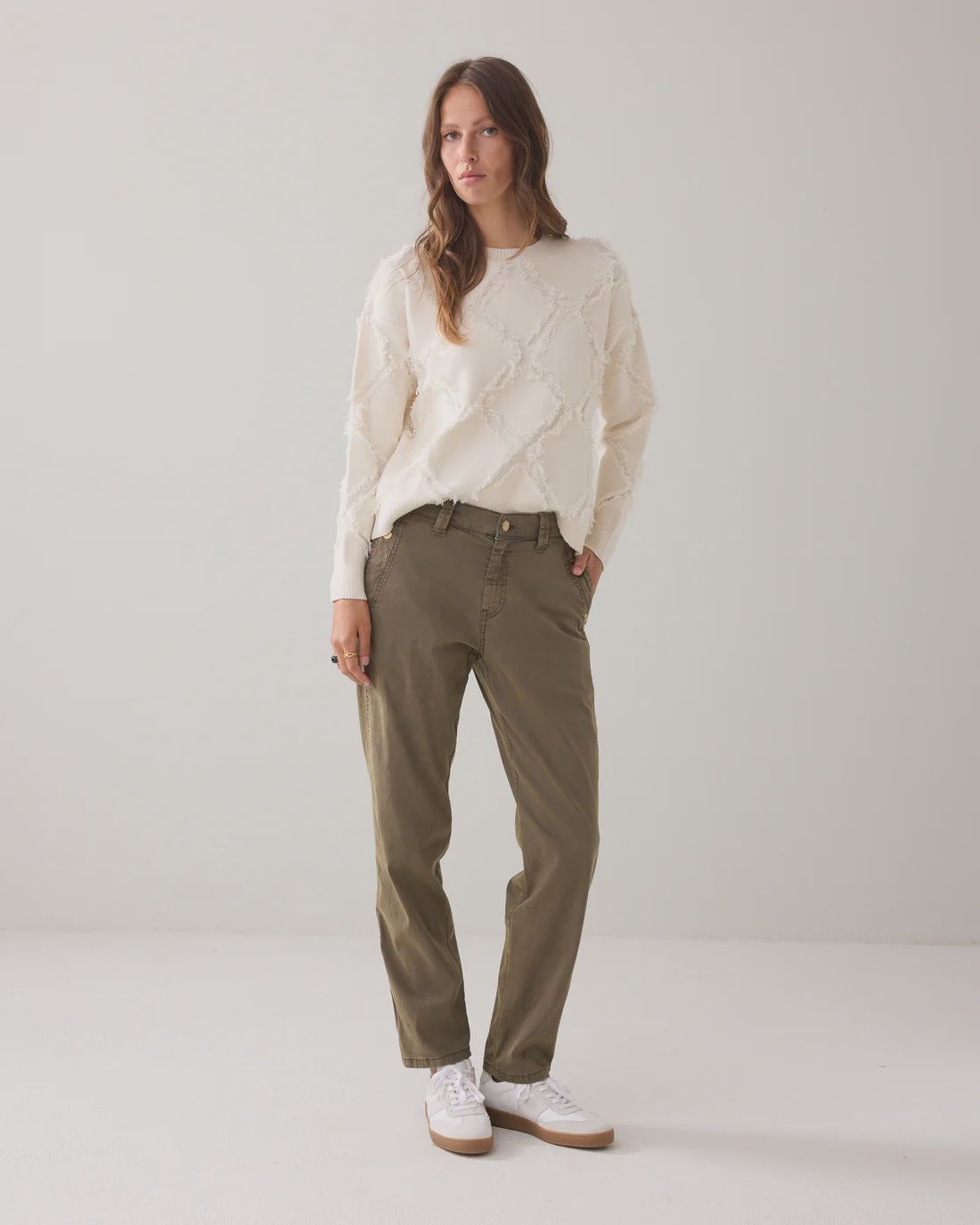 Soft sateen trousers khaki green