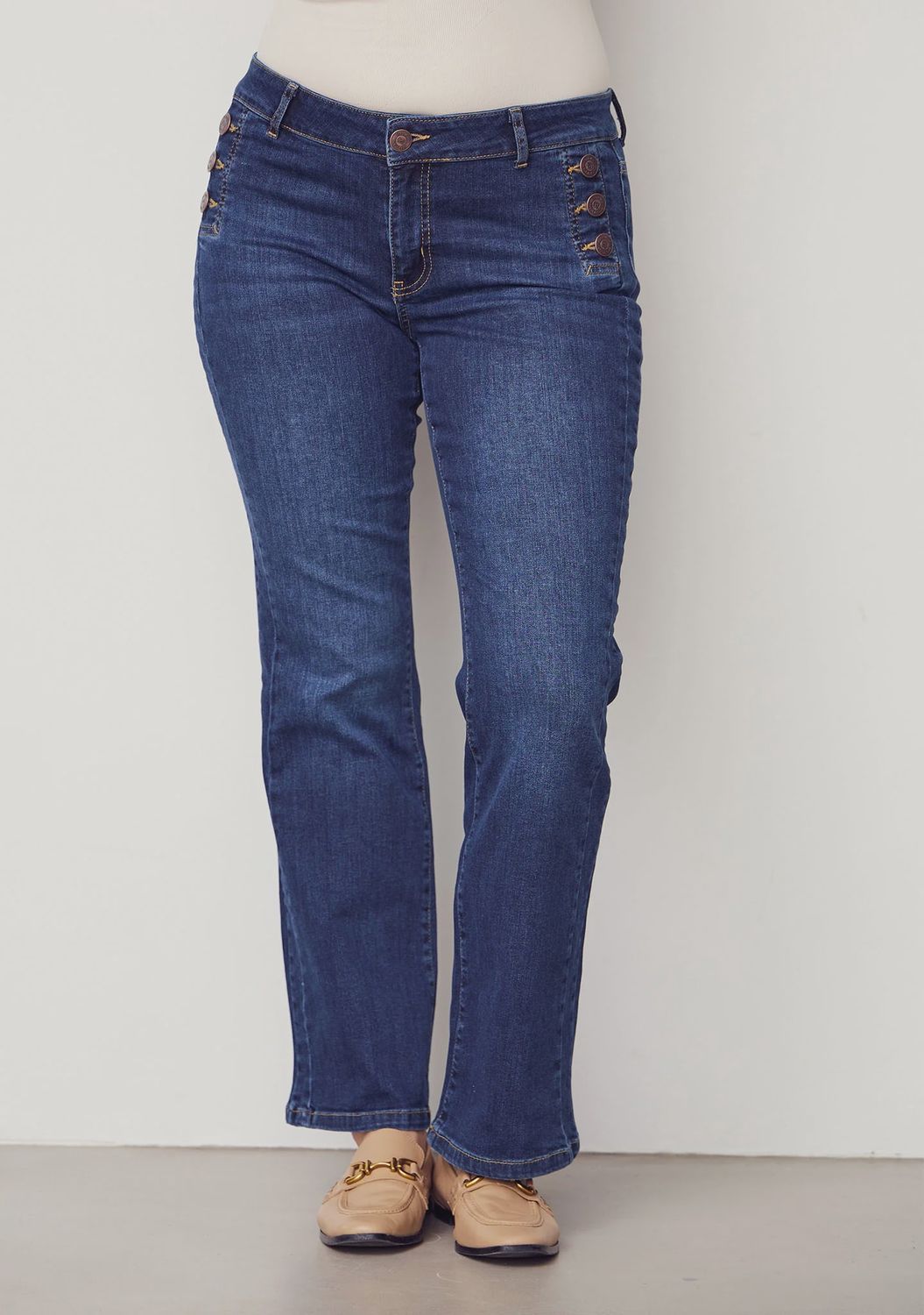como flare button jeans dark denim