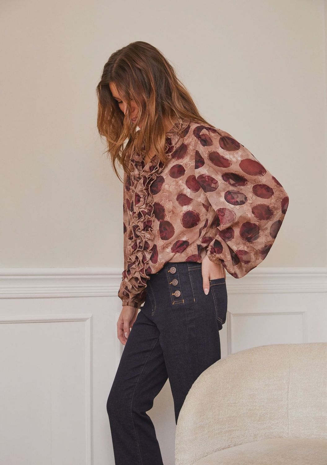 Vibse ruffle blouse wine red