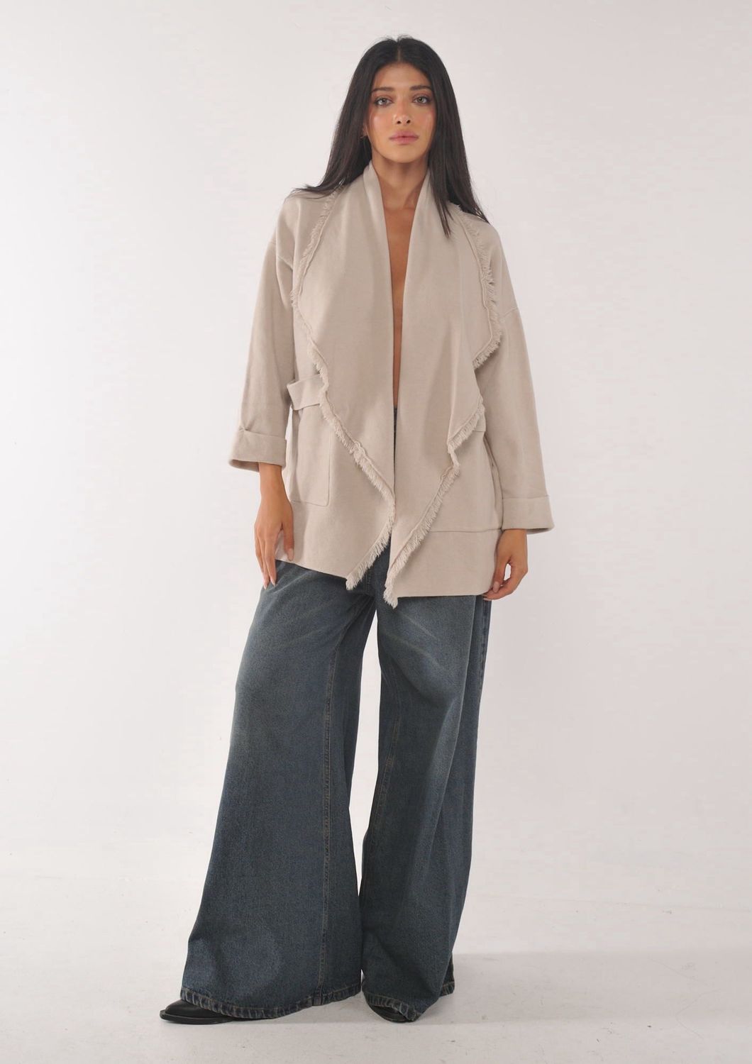 Rustic fringed cardigan beige