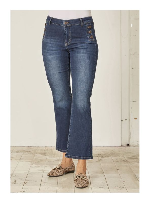 como flare button jeans dark denim