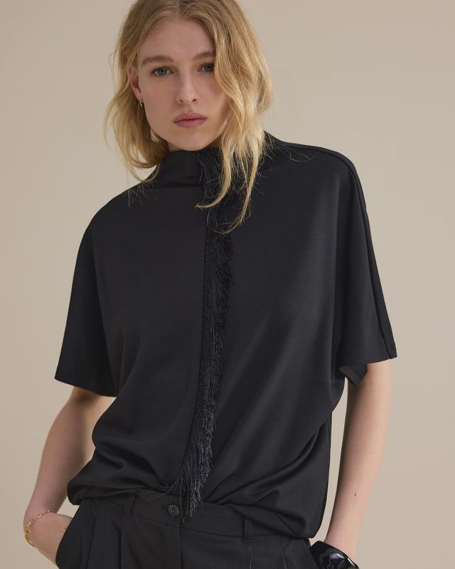 Top with fringe detail black