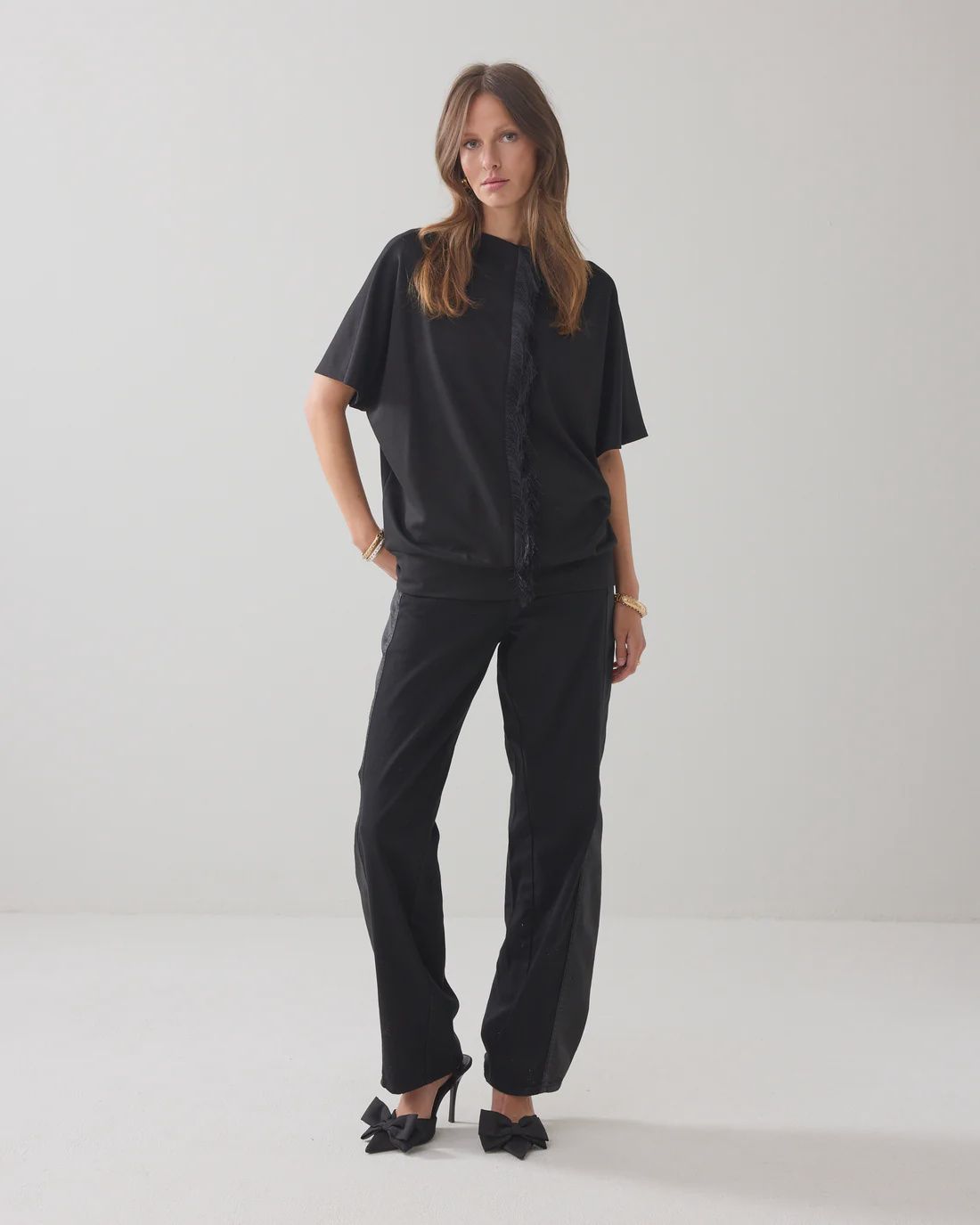 Top with fringe detail black