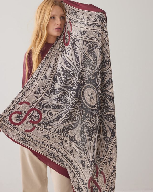 Paisley pattern satin scarf burgundy mix