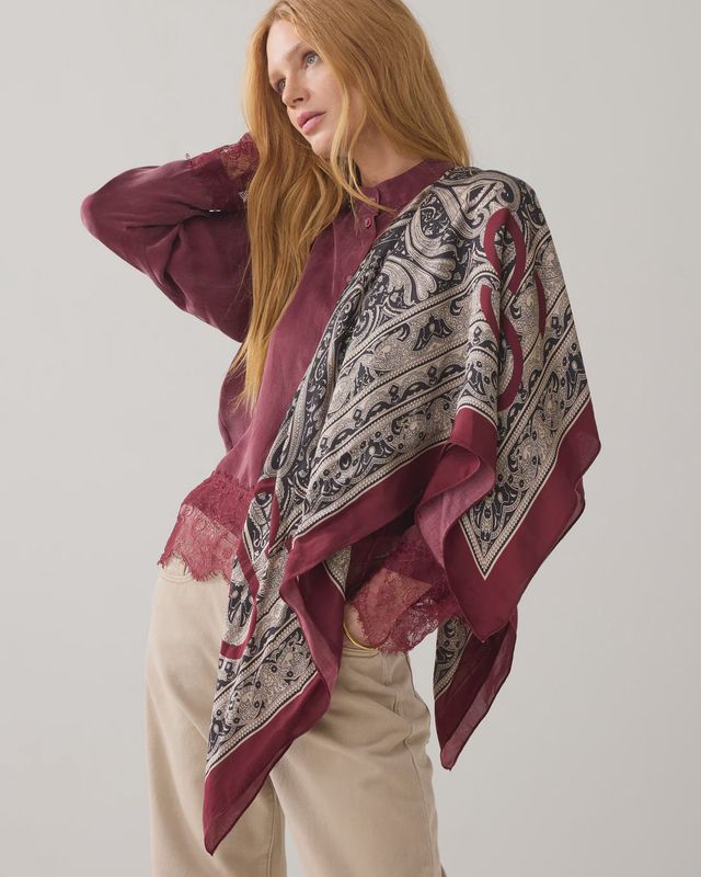Paisley pattern satin scarf burgundy mix