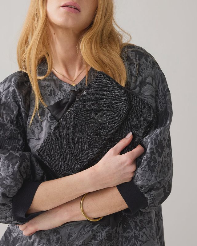 Clutch bag with bead embroidery black