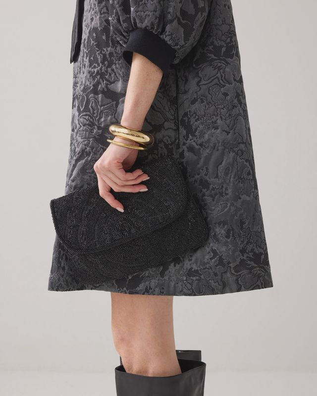 Clutch bag with bead embroidery black