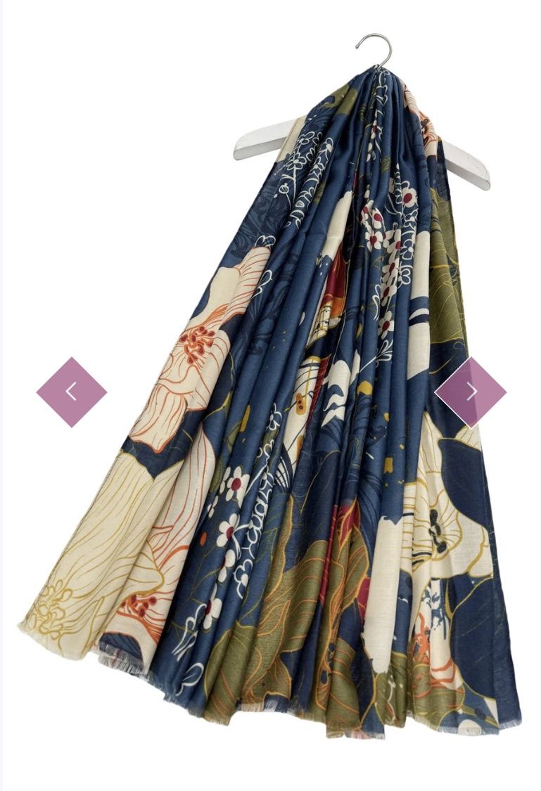 Lilly flower print scarf blue